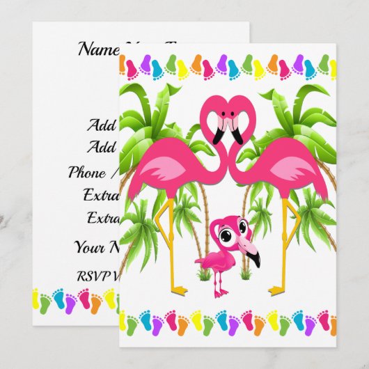 Oh Baby Flamingo Douche / Adoptie Uitnodiging (Voorkant / Achterkant)