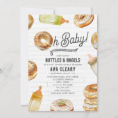 Oh Baby Flessen & Bagels Baby shower Brunch Kaart (Voorkant)