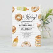 Oh Baby Flessen & Bagels Baby shower Brunch Kaart (Staand voorkant)
