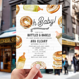 Oh Baby Flessen & Bagels Baby shower Brunch Kaart