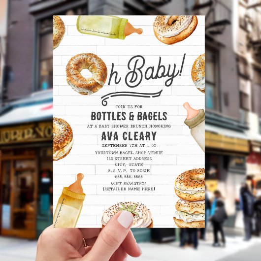 Oh Baby Flessen & Bagels Baby shower Brunch Kaart