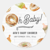 Oh Baby Flessen & Bagels Baby shower Brunch Ronde Sticker (Voorkant)