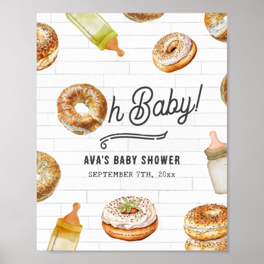 Oh Baby Flessen & Bagels Baby shower Welkom Poster (Voorkant)