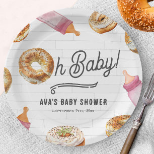 Oh Baby Flessen & Bagels Meisje Baby shower Brunch Papieren Bordje