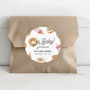 Oh Baby Flessen & Bagels Meisje Baby shower Brunch Ronde Sticker