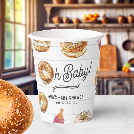 Oh Baby Flessen & Bagels Roze Baby shower Brunch Papieren Bekers