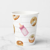 Oh Baby Flessen & Bagels Roze Baby shower Brunch Papieren Bekers (Achterkant)