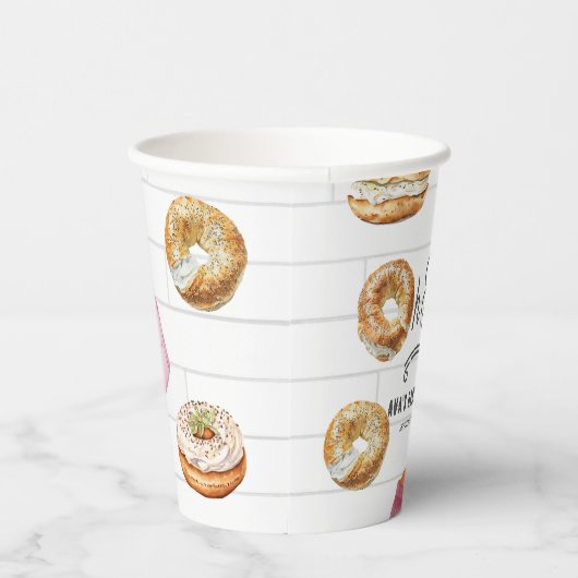 Oh Baby Flessen & Bagels Roze Baby shower Brunch Papieren Bekers (Rechts)