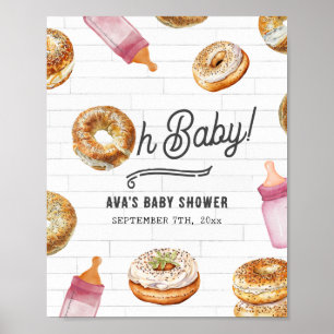Oh Baby Flessen & Bagels Roze Baby shower Welkom Poster