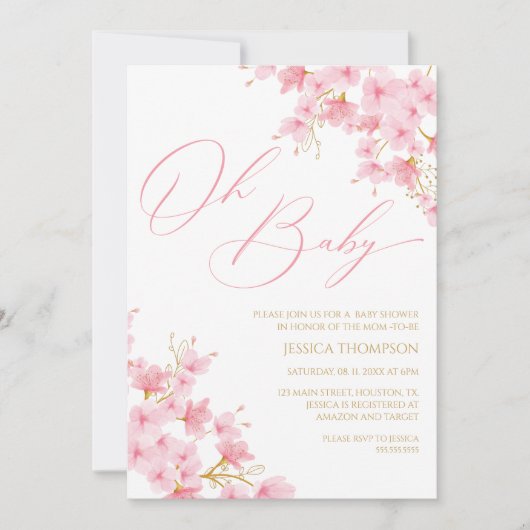 Oh Baby Floral Baby Shower Cherry Blossom Kaart (Voorkant)