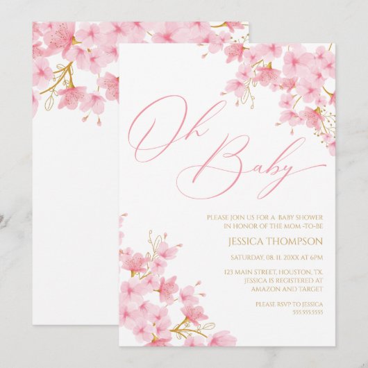 Oh Baby Floral Baby Shower Cherry Blossom Kaart (Voorkant / Achterkant)