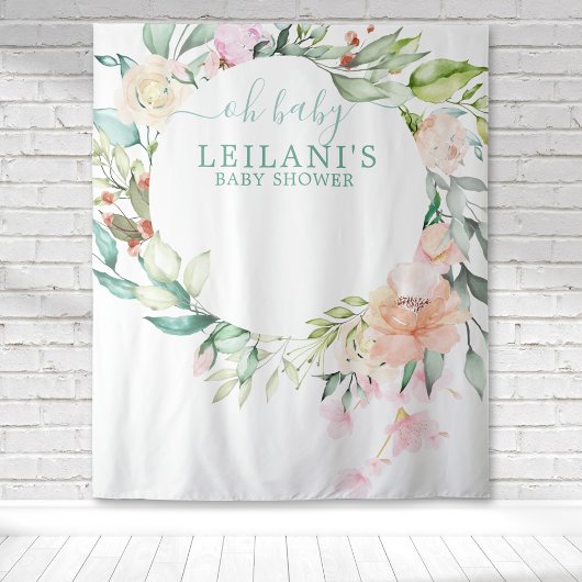 Oh Baby Floral Botanische krans Baby shower Wandkleed