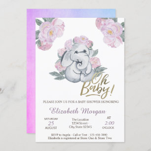 Oh Baby Floral Elephant Baby shower Kaart