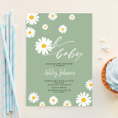 Oh Baby Floral Retro Sage Green Daisy Baby shower Kaart