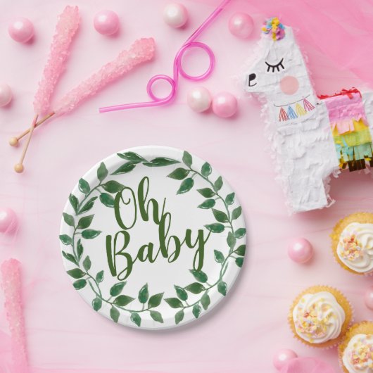 Oh baby florale groenery baby shower bord (Feest)