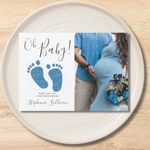 Oh Baby Foto Blauw Jongen Baby shower Uitnodiging