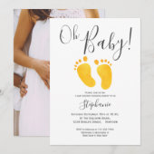 Oh Baby Foto Yellow Feet Baby shower Invitation Kaart (Voorkant / Achterkant)