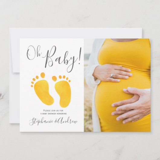 Oh Baby Foto Yellow Feet Baby shower Invitation Kaart (Voorkant)