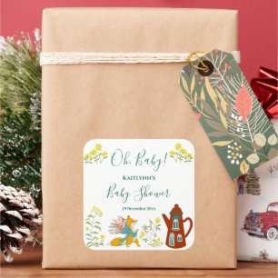 Oh, baby Fox bloemen Baby shower cadeau Vierkante Sticker
