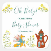 Oh, baby Fox bloemen Baby shower cadeau Vierkante Sticker (Voorkant)