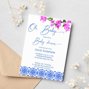 Oh baby Frans blauw bougainvillea baby shower Kaart