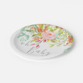 Oh Baby Garden Floral Pink Grey Douche Party Event Papieren Bordje (Gekanteld)