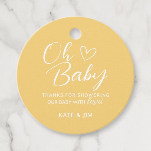 Oh Baby Geel Baby shower Bedankt Bericht Bedankjes Labels (Voorkant)