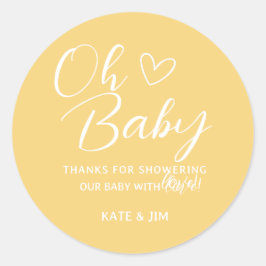 Oh Baby Geel Baby shower Dank u Ronde Sticker