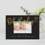 Oh Baby gele gouden Folie moderne Funky Fun Baby Aankondiging (Staand voorkant)
