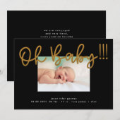 Oh Baby gele gouden Folie moderne Funky Fun Baby Aankondiging (Voorkant / Achterkant)
