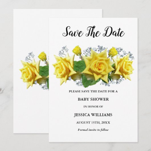 "Oh baby" Gele rozen Bloemen Baby shower Save The Date (Voorkant / Achterkant)