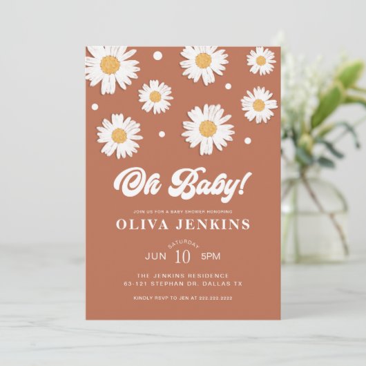 Oh Baby Gender Neutral Daisy Baby shower Kaart (Staand voorkant)