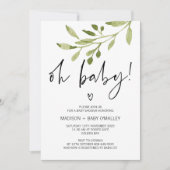 Oh Baby Gender Neutral Shower Invitation Greenery Kaart (Voorkant)