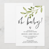 Oh Baby Gender Neutral Shower Invitation Greenery Kaart (Voorkant / Achterkant)