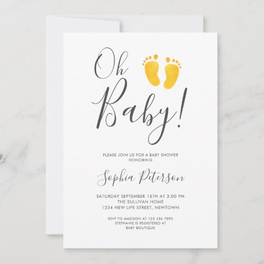 Oh Baby Gender Neutral Yellow Feet Baby shower Kaart (Voorkant)