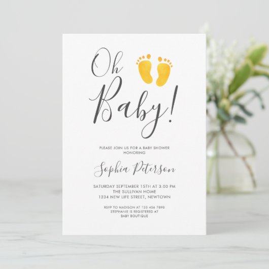 Oh Baby Gender Neutral Yellow Feet Baby shower Kaart (Staand voorkant)