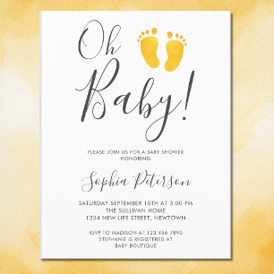 Oh Baby Gender Neutral Yellow Feet Baby shower Uitnodiging Briefkaart