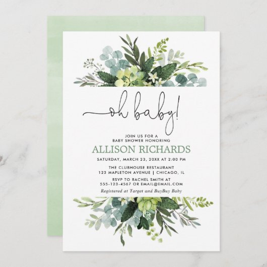 Oh baby Gender neutry greenery foliage douche Kaart (Voorkant / Achterkant)