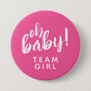 Oh Baby Gender onthulling Team Girl Button