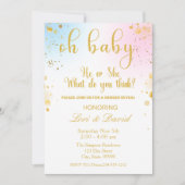 Oh Baby Gender Reveal Pink or Blue Invitation Kaart (Voorkant)