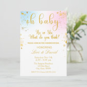 Oh Baby Gender Reveal Pink or Blue Invitation Kaart (Staand voorkant)
