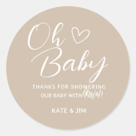 Oh Baby Genderneutraal Baby shower Dank u Ronde Sticker