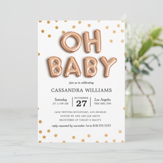 "Oh Baby" Genderneutraal Baby shower Uitnodiging (Staand voorkant)