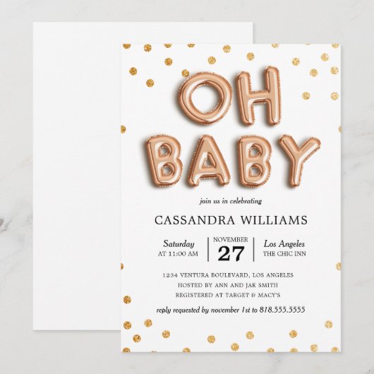 "Oh Baby" Genderneutraal Baby shower Uitnodiging (Voorkant / Achterkant)