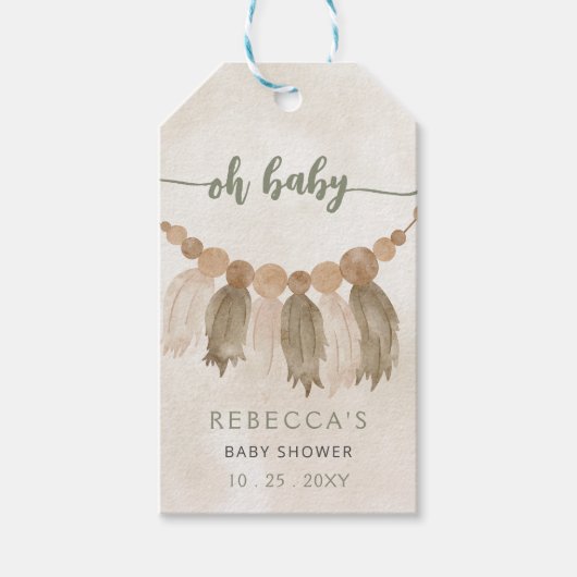 Oh Baby Genderneutraal Boho Baby shower Uitnodigin Cadeaulabel (Voorkant)