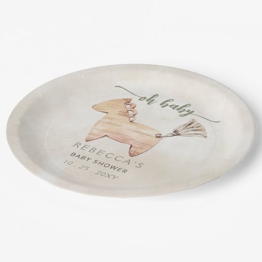 Oh Baby Genderneutraal Boho Baby shower Uitnodigin Papieren Bordje (Gekanteld)