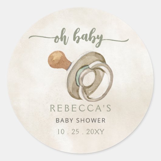 Oh Baby Genderneutraal Boho Baby shower Uitnodigin Ronde Sticker (Voorkant)