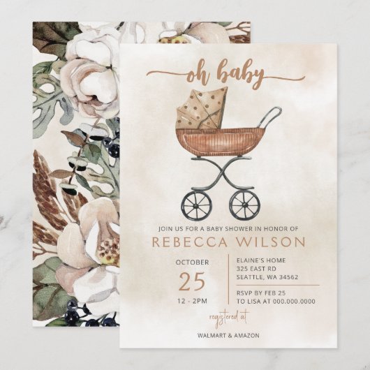 Oh Baby Genderneutraal Pram Boho Baby shower Kaart (Voorkant / Achterkant)