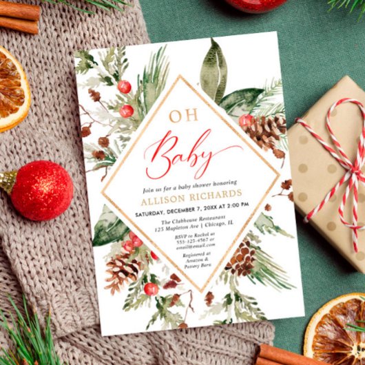 Oh Baby genderneutrale rustieke winter baby shower Kaart