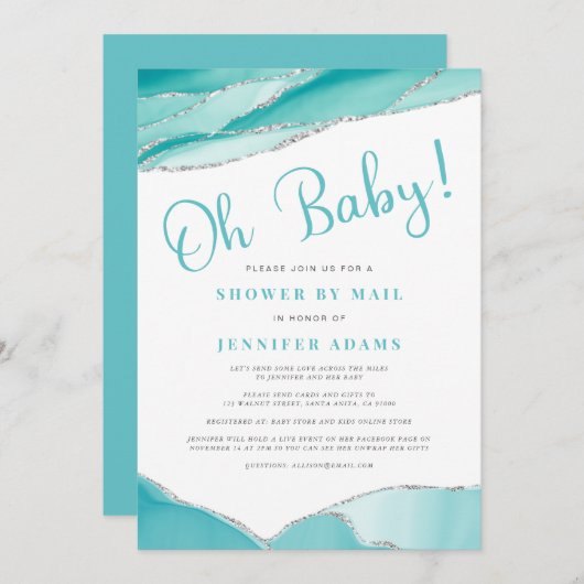 Oh Baby Geode Shower by Mail Blauwgroen Silver Kaart (Voorkant / Achterkant)